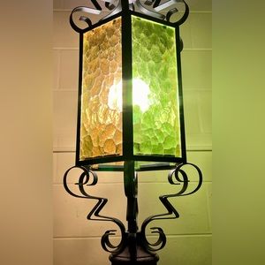 Vintage MCM Spanish Gothic Revival Wrought Iron Table Lamp